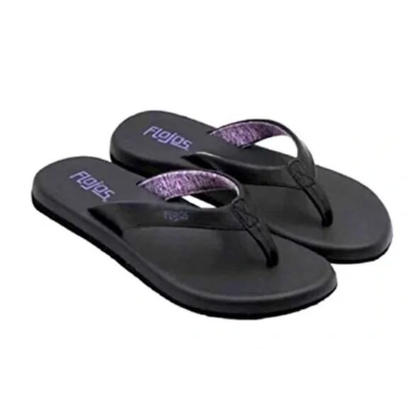 Flojos Maddy Memory Foam Flip Flops Black Lavender Women's  Size 7 8 10 - Picture 1 of 3